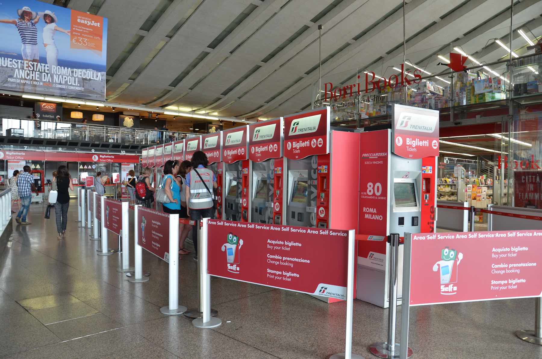 Some of the automatic ticket machines at Roma Termini station (there are automatic ticket machines for both Trenitalia and Italo)