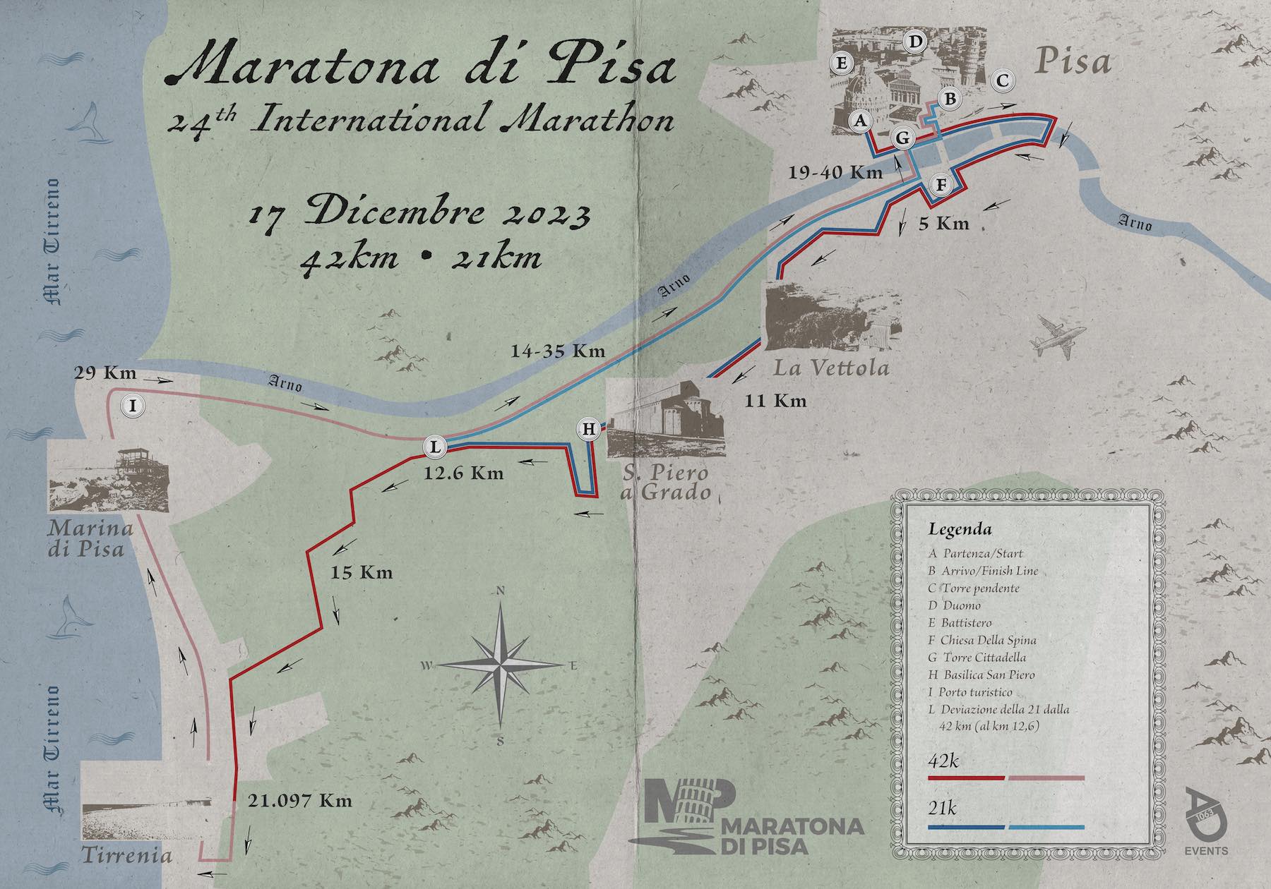 Pisa Marathon route