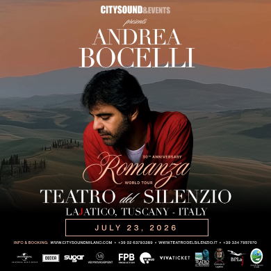 Andrea Bocelli - Teatro del Silenzio - Lajatico, Tuscany, Italy - July 23, 2026 - 30th anniversary of Romanza