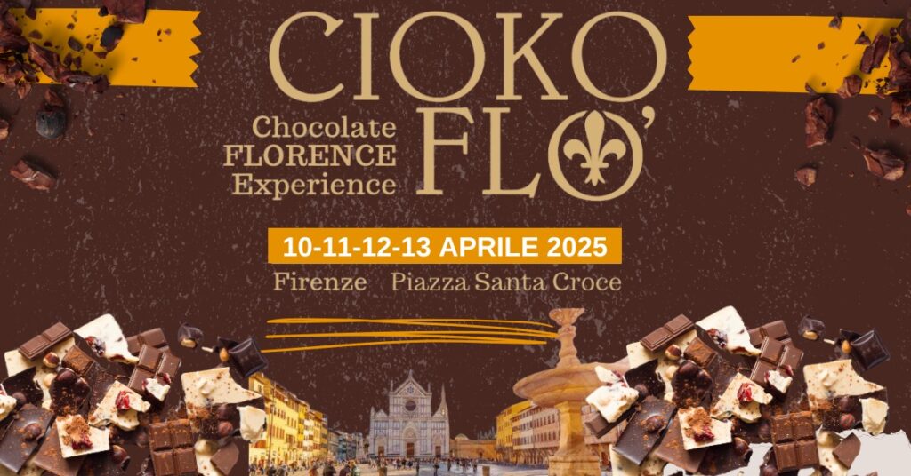 Cioko Flo' - Chocolate Florence Experience - 10-11-12-13-April 2025 - Florence Piazza Santa Croce - Flyer