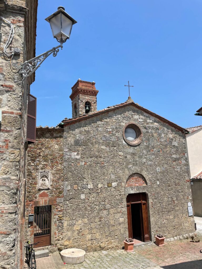 Facade of San Michele Arcangelo Church in Chiusdino, Tuscany.