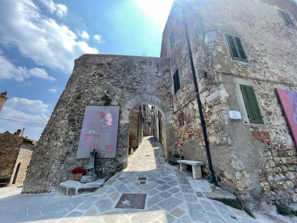 Ancient gateway to the hilltop village of Chiusdino in Tuscany.