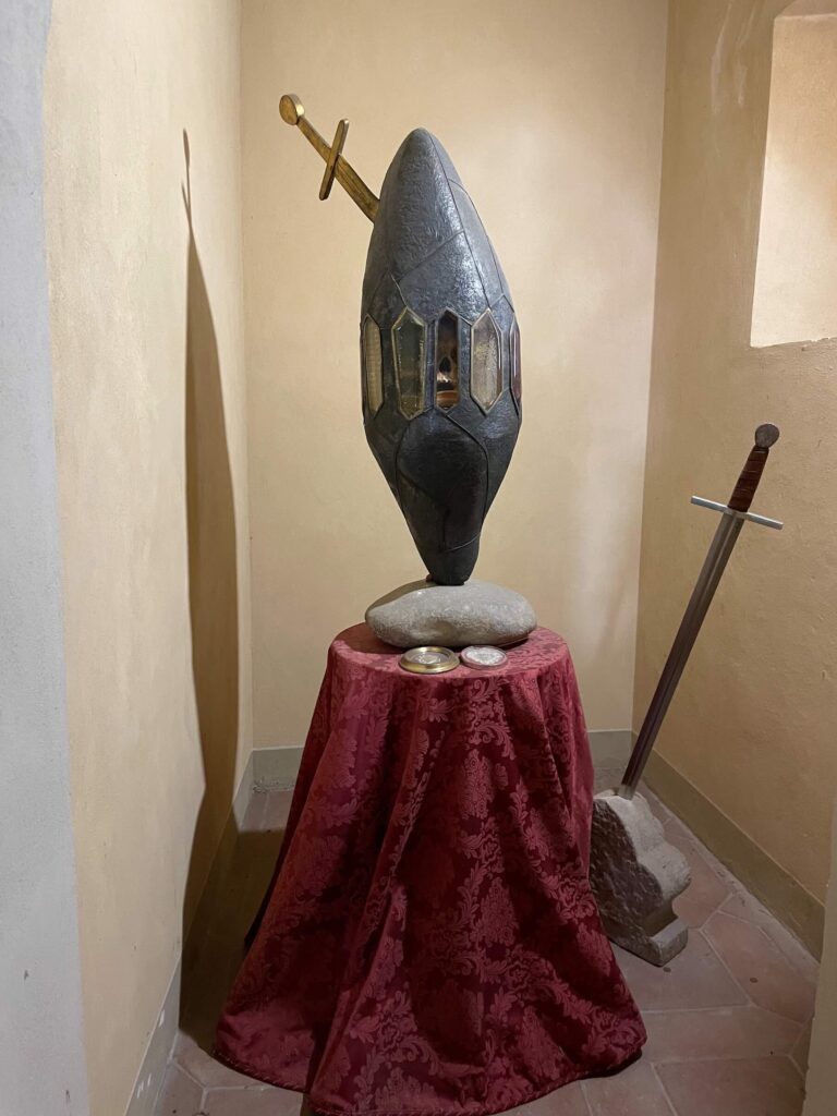 Relic of San Galgano’s head inside San Michele Arcangelo Church in Chiusdino.