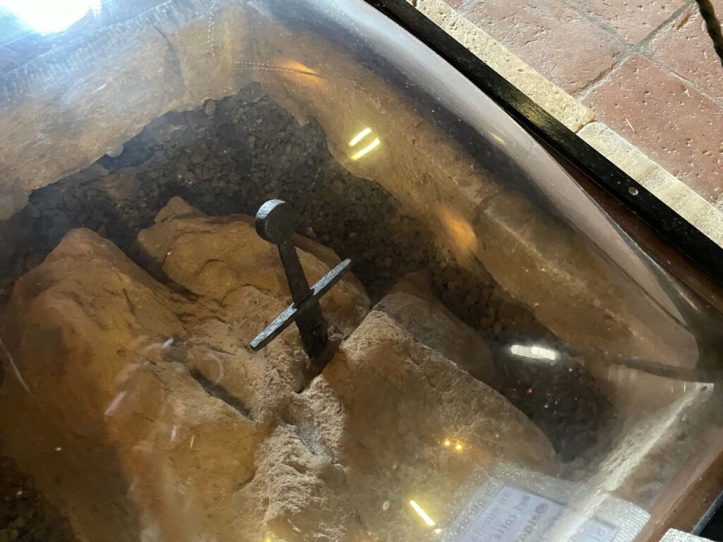 San Galgano’s sword embedded in the stone in Montesiepi, Tuscany.