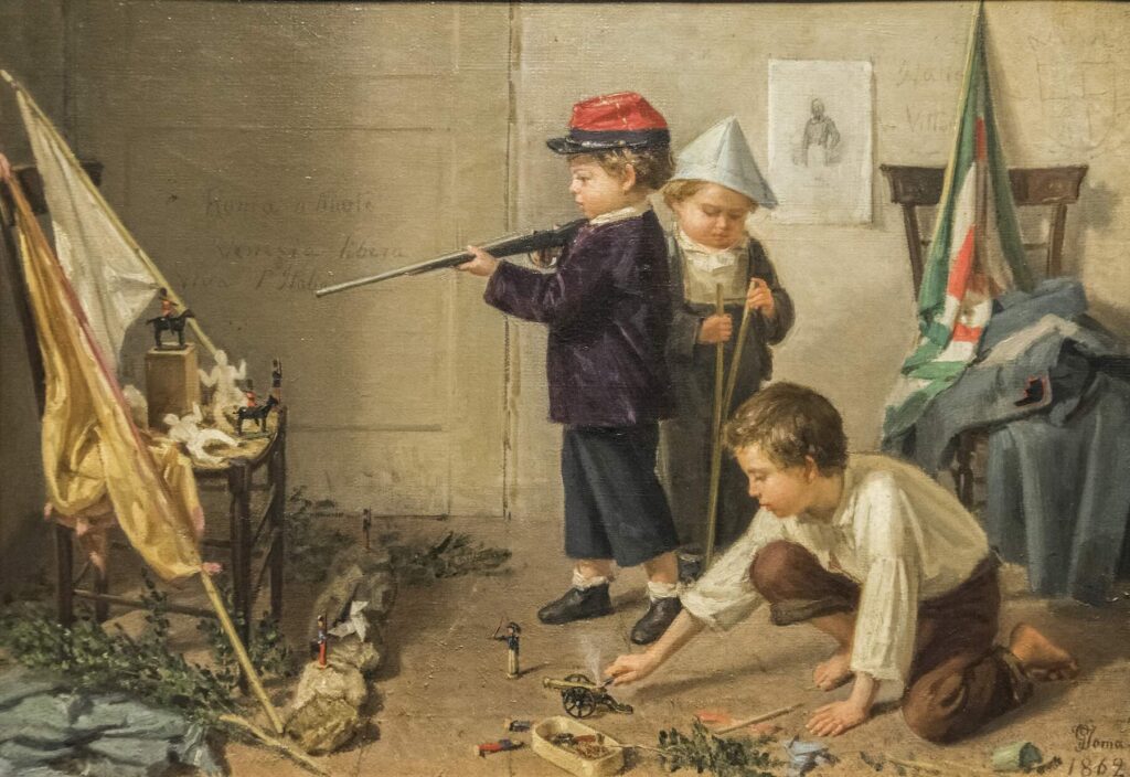 Gioacchino Toma, Little Patriots (1862), oil on canvas, 28 × 40 cm. Courtesy of Galleria Bentivegna, Montecatini 