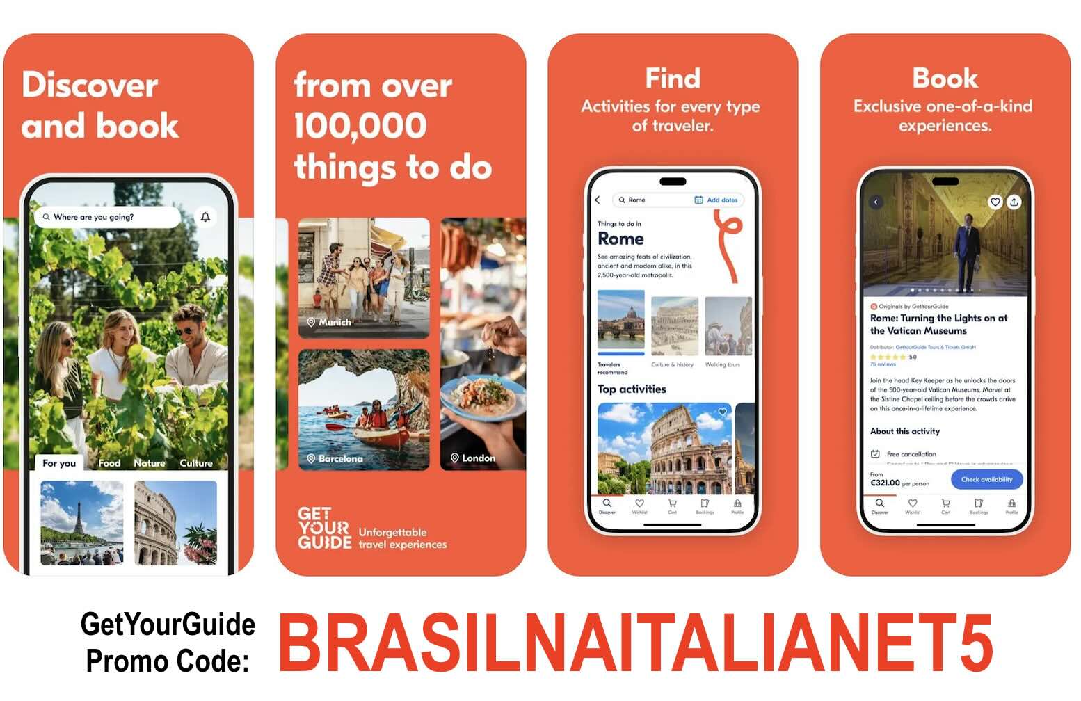 GetYourGuide Discount Code BRASILNAITALIANET5