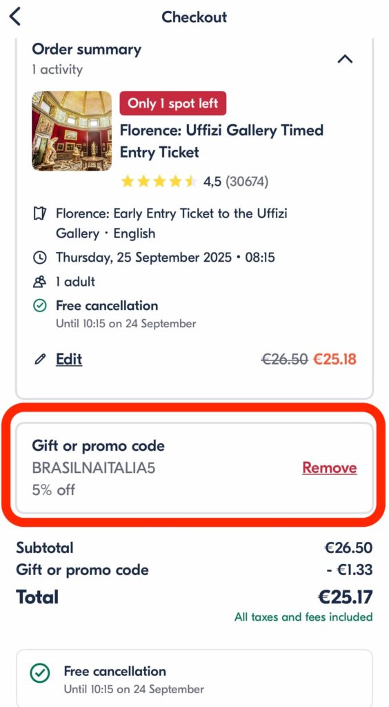 Promo Code GetYourGuide BRASILNAITALIA5