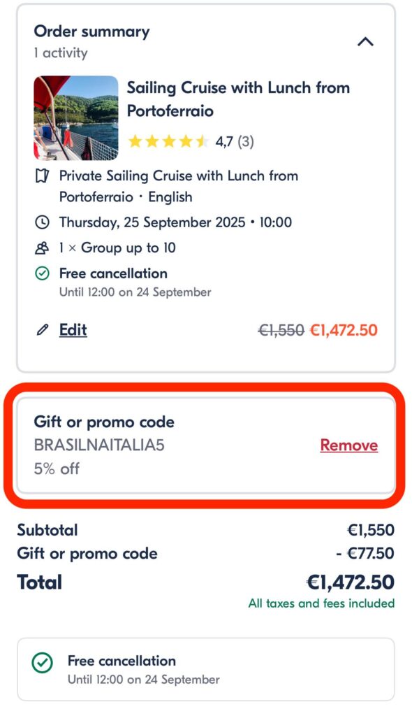 Promo Code Get Your Guide BRASILNAITALIA5