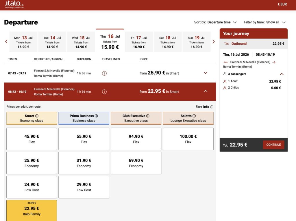 italo family booking 3pax