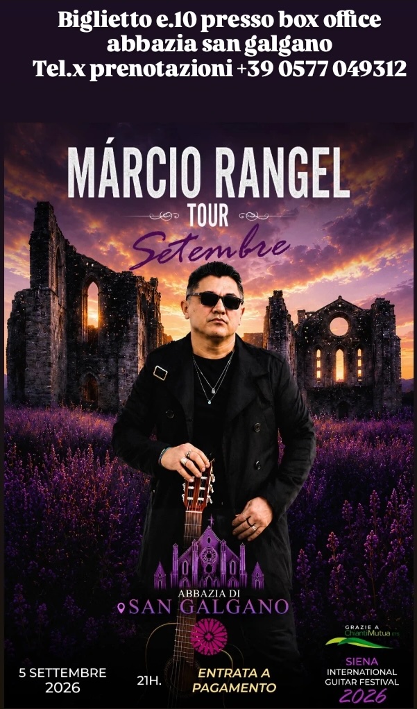 Official poster of Márcio Rangel’s concert at San Galgano Abbey on September 5, 2026
