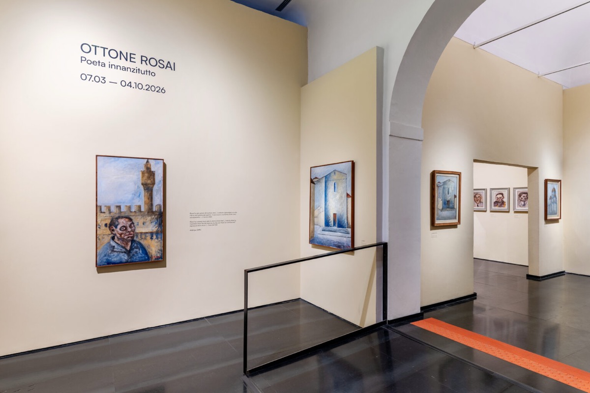 Museo del Novecento in Florence 6 Exhibition room of Ottone Rosai. Poeta innanzitutto at the Museo Novecento in Florence, with the artist's paintings and the show title on the wall