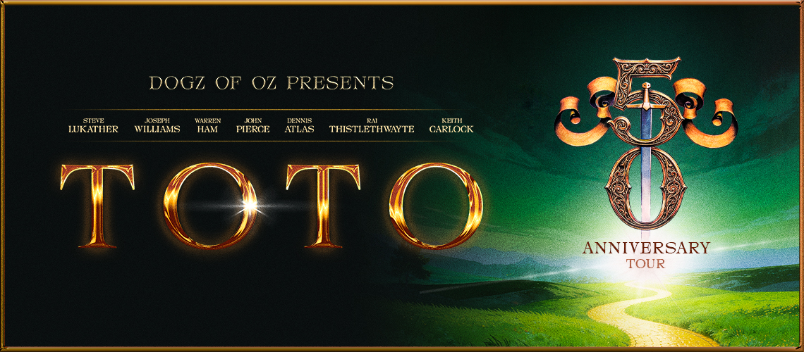 Toto 50 Anniversary Tour banner with the band members' names